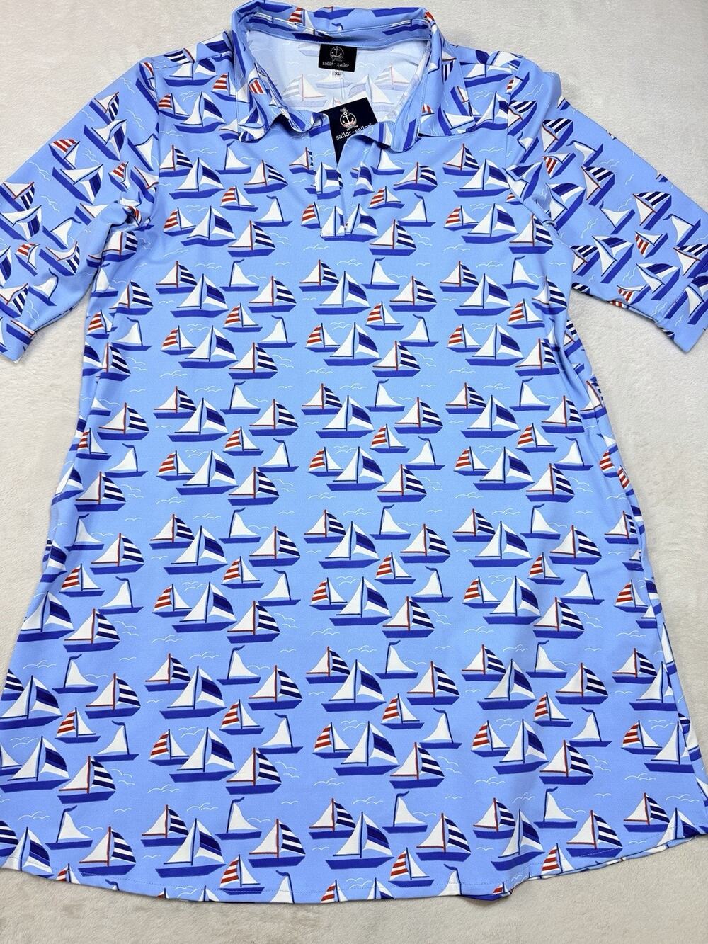 Sailor Sailor Nautical Sailboat Polo Dress Women XL Blue UPF 50 Moisture Wickin